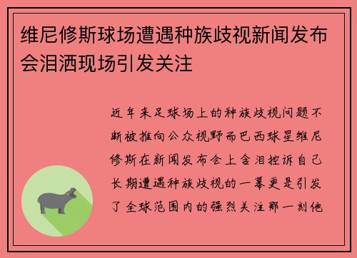 维尼修斯球场遭遇种族歧视新闻发布会泪洒现场引发关注