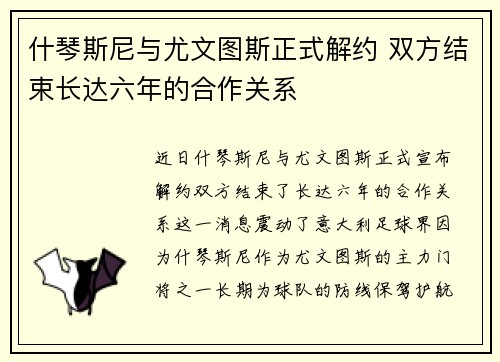 什琴斯尼与尤文图斯正式解约 双方结束长达六年的合作关系